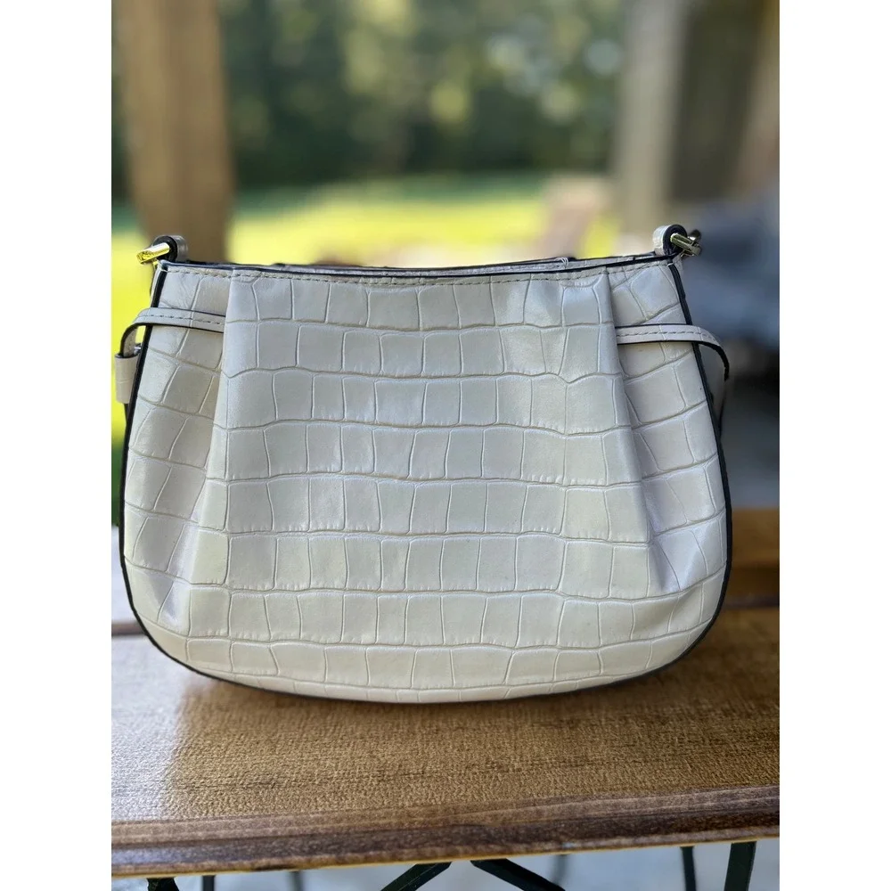 Kate Spade NY Dumpling Croc Embossed Leather Designer Crossbody Bag Bare Ivory